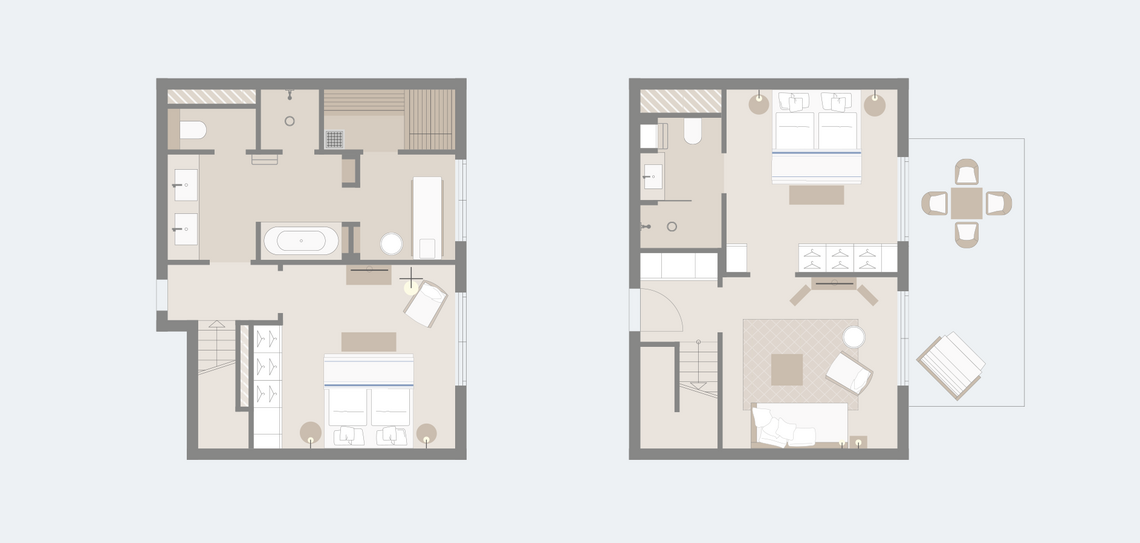 Floor plan with graphics of the spa suite on the ground floor in the Hotel Severin*s Resort and Spa on Sylt