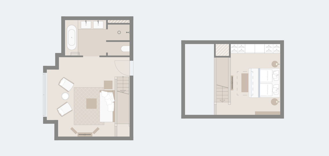 Grundriss der Maisonette Suite Junior Obergeschoss und Galerie im Hotel Severin*s Resort und Spa auf Sylt